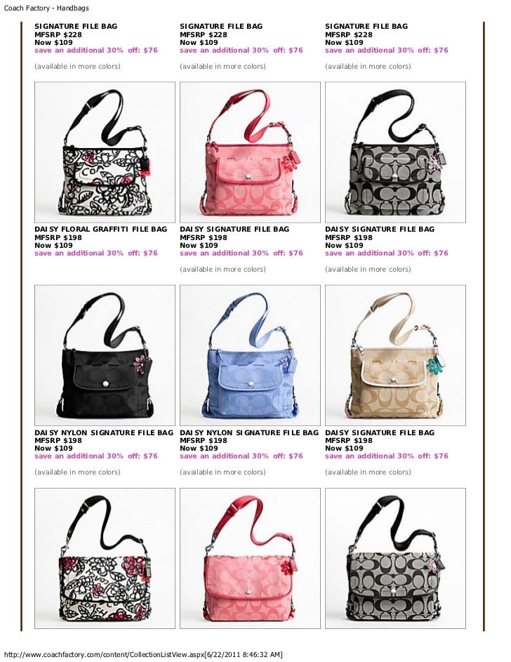 coach bag price list