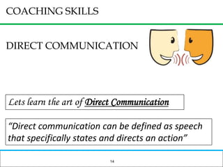 Some Do’s and Don’ts of CoachingDO’sMap out different strategies & share them with everyoneAllow everyone to participate to their abilityLet minor problems go unless repeated regularlyProvide lots of time & opportunities for practiceProvide lots of positive feedback as well as adjusting feedbackAsk questions to help others think throughDON’TsShow favoritism