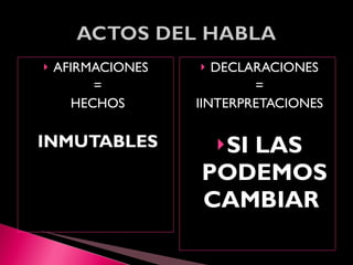 AFIRMACIONES  = HECHOS INMUTABLES DECLARACIONES = IINTERPRETACIONES SI LAS PODEMOS CAMBIAR  