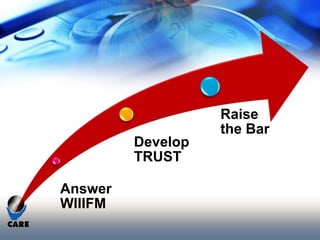 Raise
                   the Bar
         Develop
         TRUST

Answer
WIIIFM
 