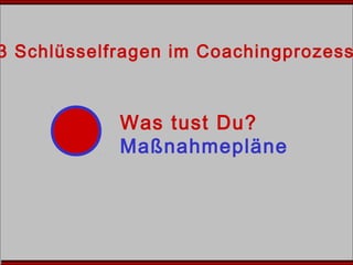 3 Schlüsselfragen im Coachingprozess
Was tust Du?
Maßnahmepläne
 