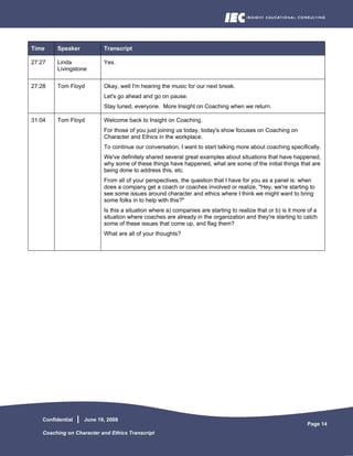 Coaching On Character And Ethics Transcript