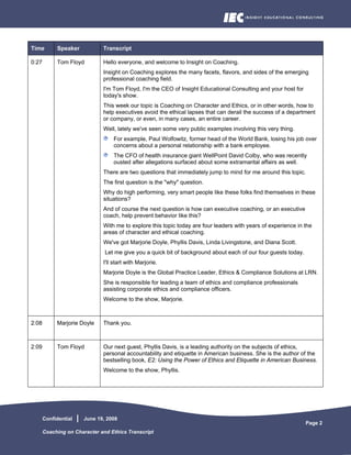 Coaching On Character And Ethics Transcript