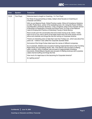 Coaching On Character And Ethics Transcript