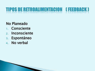 No Planeado
1. Consciente
2. Inconsciente
3. Espontáneo
4. No verbal
 