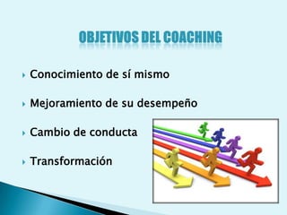    Conocimiento de sí mismo

   Mejoramiento de su desempeño

   Cambio de conducta

   Transformación
 