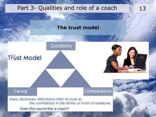 The trust model
13Part 3- Qualities and role of a coach
 