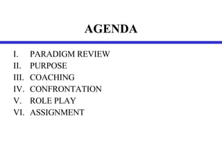 AGENDA PARADIGM REVIEW PURPOSE COACHING CONFRONTATION ROLE PLAY ASSIGNMENT 