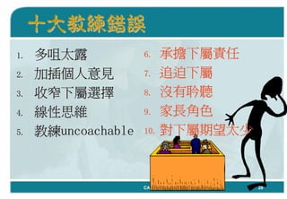 「Coaching教練學」結合到中心督導工作 By Carol Leung