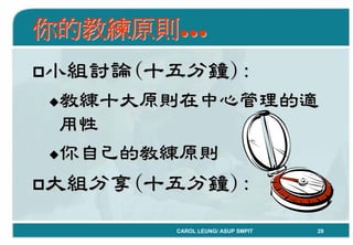 「Coaching教練學」結合到中心督導工作 By Carol Leung