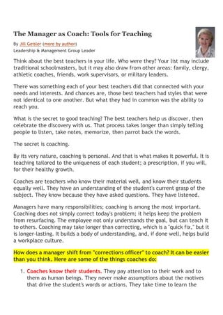 「Coaching教練學」結合到中心督導工作 By Carol Leung