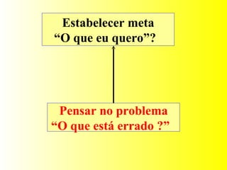 Estabelecer meta “O que eu quero”?  Pensar no problema “O que está errado ?”   