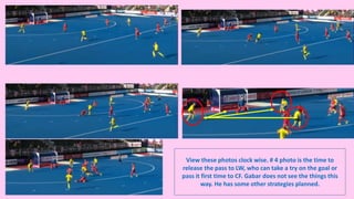 View these photos clock wise. # 4 photo is the time to
release the pass to LW, who can take a try on the goal or
pass it first time to CF. Gabar does not see the things this
way. He has some other strategies planned.
 