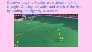 Observe how the Aussies are maintaining the
triangles & using the width and depth of the field,
by leading intelligently, as a team
 
