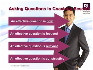 Asking Questions in Coaching Session An effective question is  brief An effective question is  focused An effective question is  relevant An effective question is  constructive 