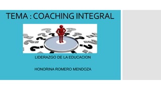 TEMA : COACHING INTEGRAL 
LIDERAZGO DE LA EDUCACION 
HONORINA ROMERO MENDOZA 
 