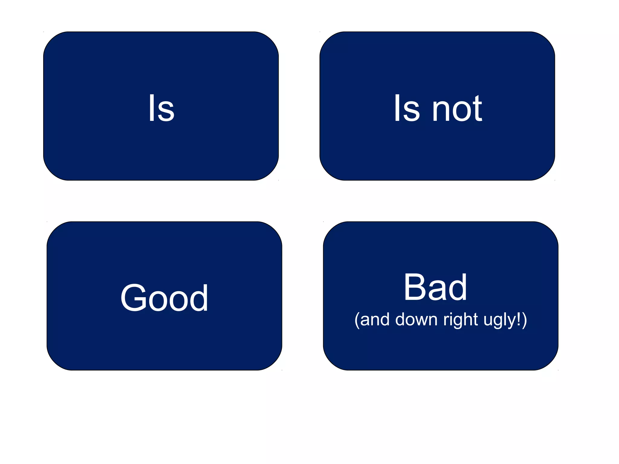 Is        Is not




Good         Bad
       (and down right ugly!)
 