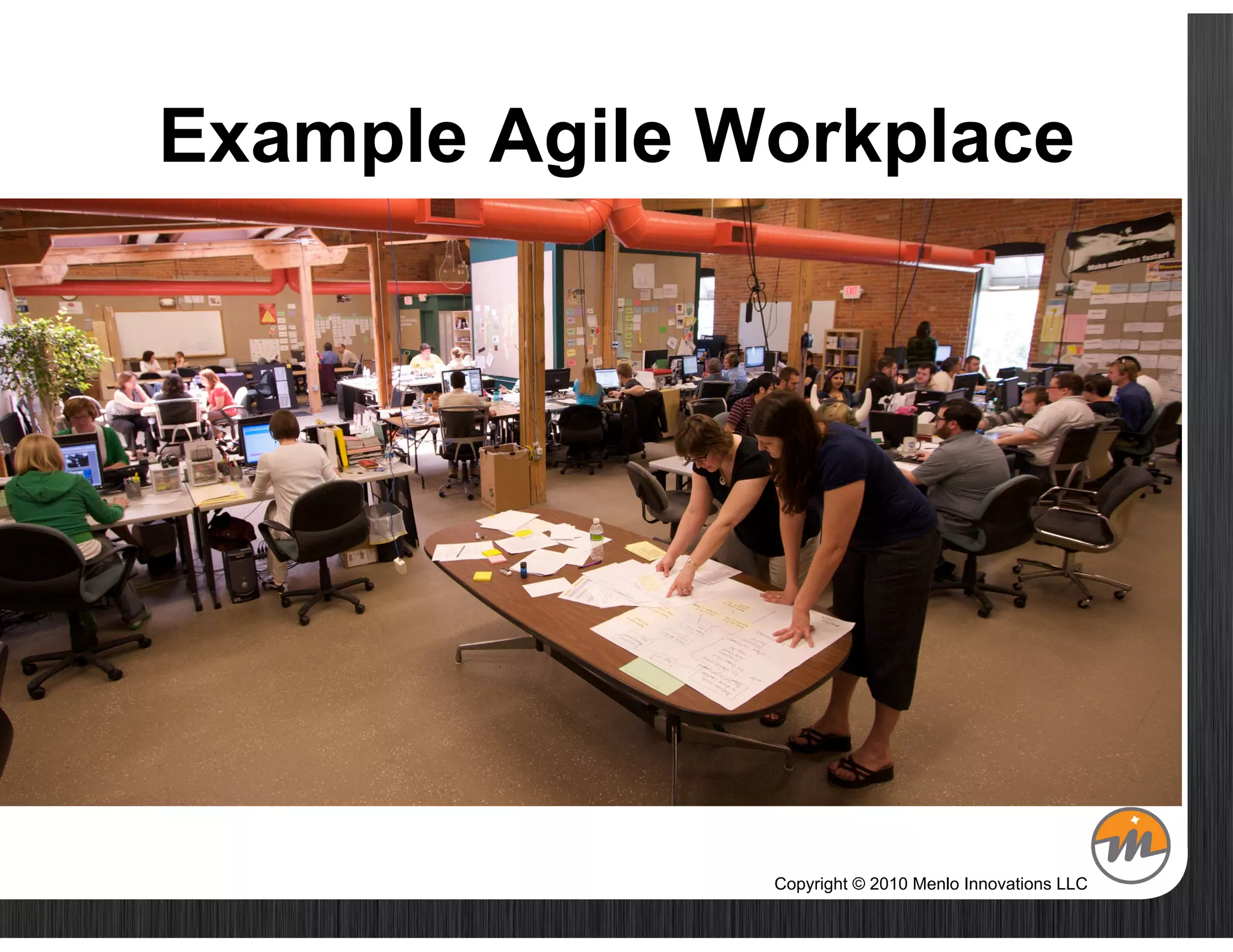 Example Agile Workplace




               Copyright © 2010 Menlo Innovations LLC
 