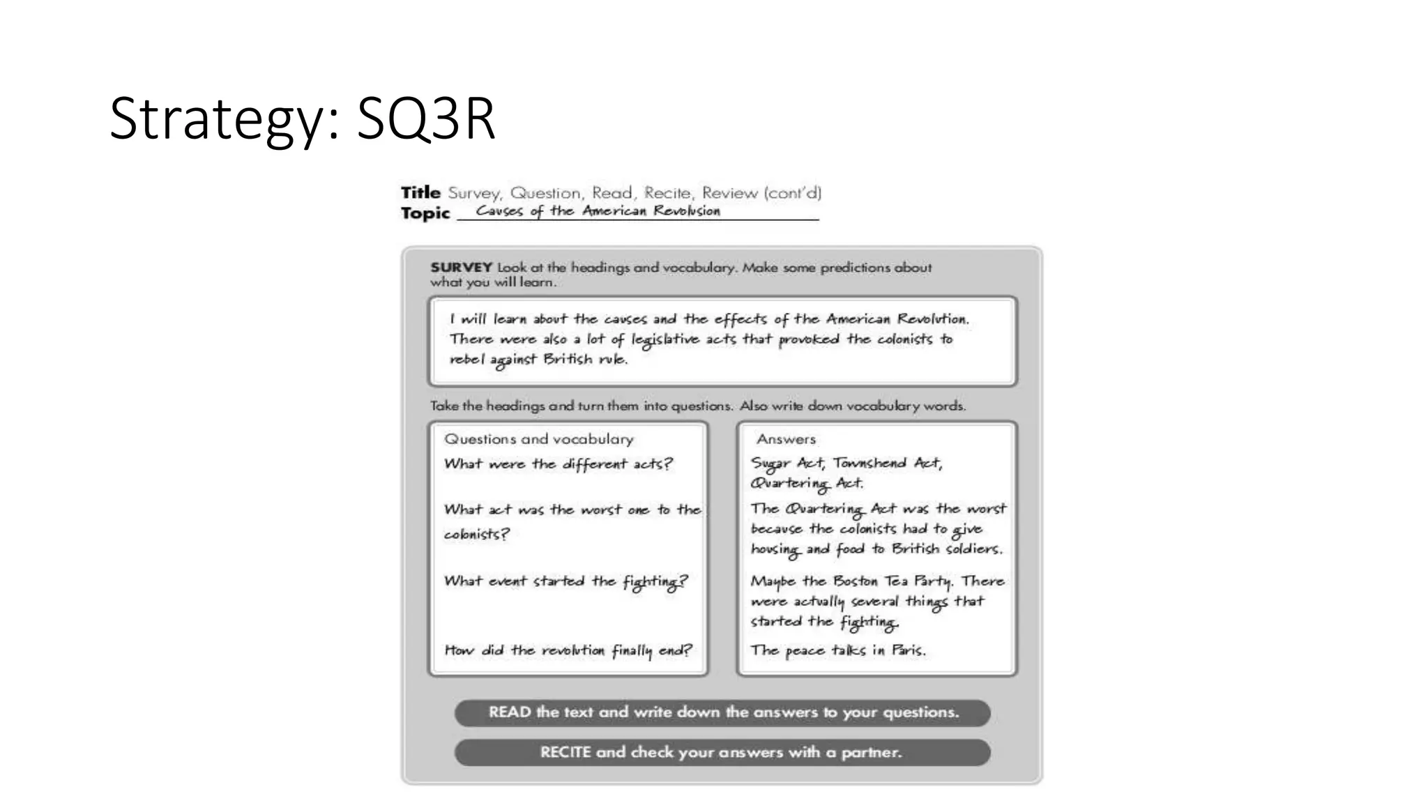 Strategy: SQ3R
 