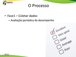 O Processo

• Fase1 – Coletar dados
    – Avaliação periódica de desempenho




20:21
 