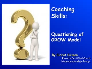 Coaching
Skills:
Questioning of
GROW Model
By Sirirat Siriwan,
Results Certified Coach,
NeuroLeadership Group,
 