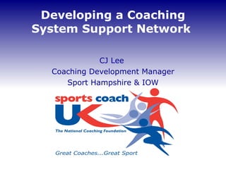 Developing a Coaching System Support Network  CJ Lee  Coaching Development Manager Sport Hampshire & IOW 