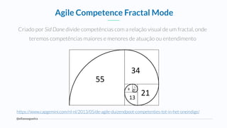 @eliasnogueira
Criado por Sid Dane divide competências com a relação visual de um fractal, onde
teremos competências maiores e menores de atuação ou entendimento
Agile Competence Fractal Mode
https://www.capgemini.com/nl-nl/2013/05/de-agile-duizendpoot-competenties-tot-in-het-oneindige/
 