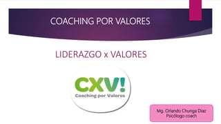COACHING POR VALORES
LIDERAZGO x VALORES
Mg. Orlando Chunga Diaz
Psicólogo coach
 