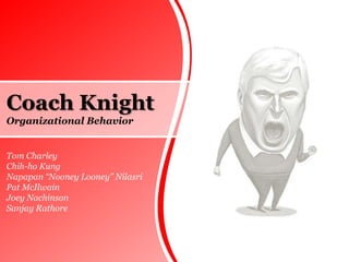 Coach Knight Organizational Behavior Tom Charley Chih-ho Kung Napapan “Nooney Looney” Nilasri Pat McIlwain Joey Nachinson Sanjay Rathore 