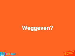 • Wat houd je op dit moment bezig?
•	 Wat is je grootste worsteling? (probleem)
•	 Wat zijn je uitdaging in dit gebied?
•	 Waar loop je hierbij tegenaan?
•	 Wat is je grootste doel op dit moment?
•	 Wat wil je op dit gebied bereiken?
•	 Wat veranderd er als ik je hier bij help?
Vragen
@ernohannink
#coachloper
 