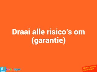 1. Introductie
2. Verkoop gaat niet vanzelf
3. Mensen helpen
4. 10. stappen op de verkooppagina
5. Voorbeelden
6. Voor de verkoop
7. Vragen
Inhoud
@ernohannink
#coachloper
 