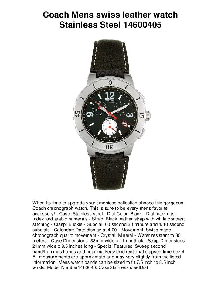 Coach mens swiss leather watch stainless steel 14600405 free shipping