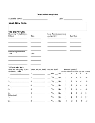 Coach monitoring sheet