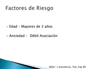 

Edad – Mayores de 3 años



Ansiedad - Débil Asociación

Miller´s Anesthesia, 7ed, Cap 86

 