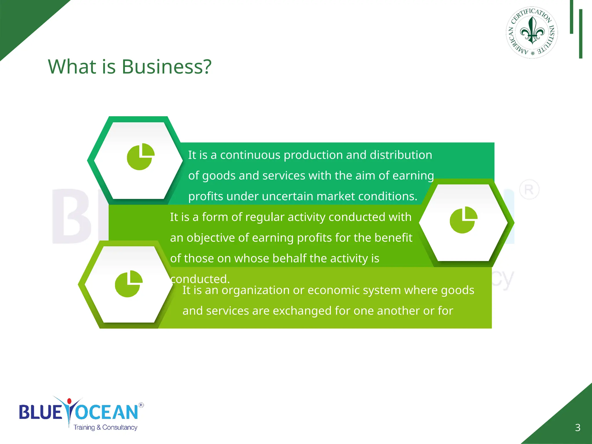 3
What is Business?
It is a continuous production and distribution
of goods and services with the aim of earning
profits under uncertain market conditions.
It is a form of regular activity conducted with
an objective of earning profits for the benefit
of those on whose behalf the activity is
conducted.
It is an organization or economic system where goods
and services are exchanged for one another or for
money.
 