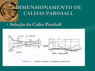 Seleção da Calha Parshall  DIMENSIONAMENTO DE CALHAS PARSHALL 