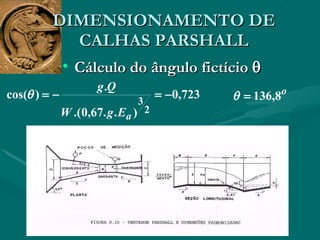 DIMENSIONAMENTO DE CALHAS PARSHALL Cálculo do ângulo fictício     