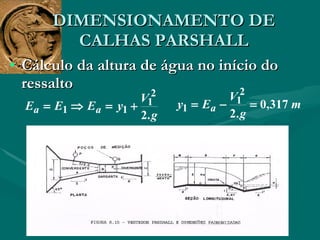 DIMENSIONAMENTO DE CALHAS PARSHALL Cálculo da altura de água no início do ressalto  