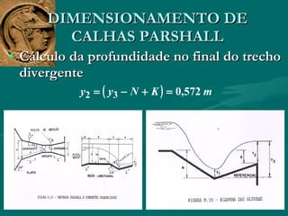 DIMENSIONAMENTO DE CALHAS PARSHALL Cálculo da profundidade no final do trecho divergente  