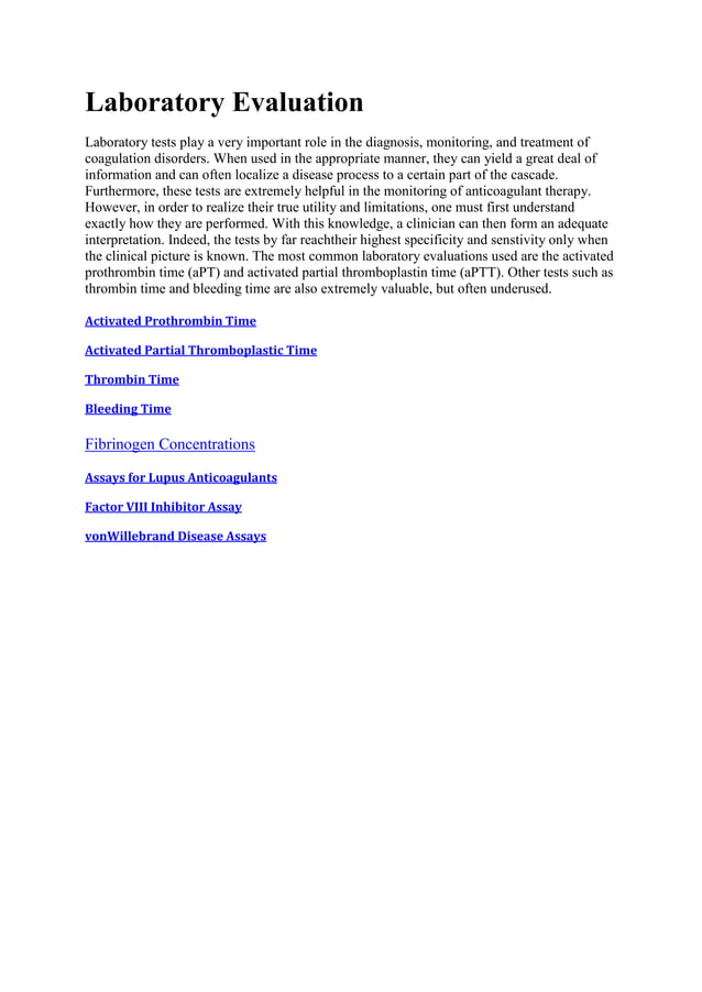 Coagulation profiles (pt,ptt,at, fib | DOCX | Blood Disorders ...