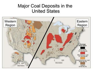 Major Coal Deposits in the  United States Eastern Region Western Region 