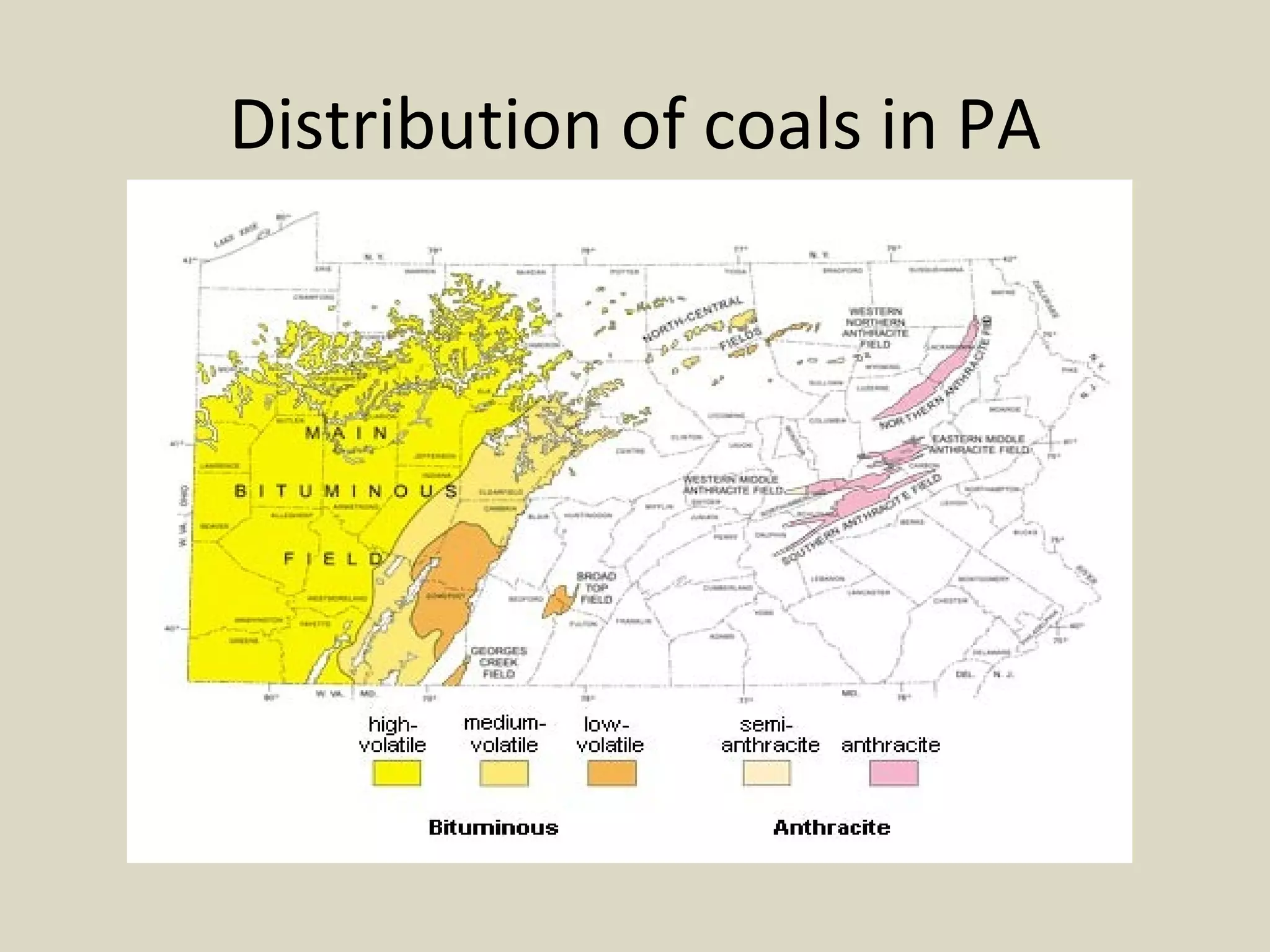 Distribution of coals in PA 