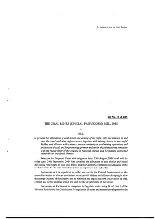 Coal mines bill, 2015, India