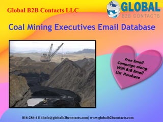 Coal Mining Executives Email Database
Global B2B Contacts LLC
816-286-4114|info@globalb2bcontacts.com| www.globalb2bcontacts.com
 