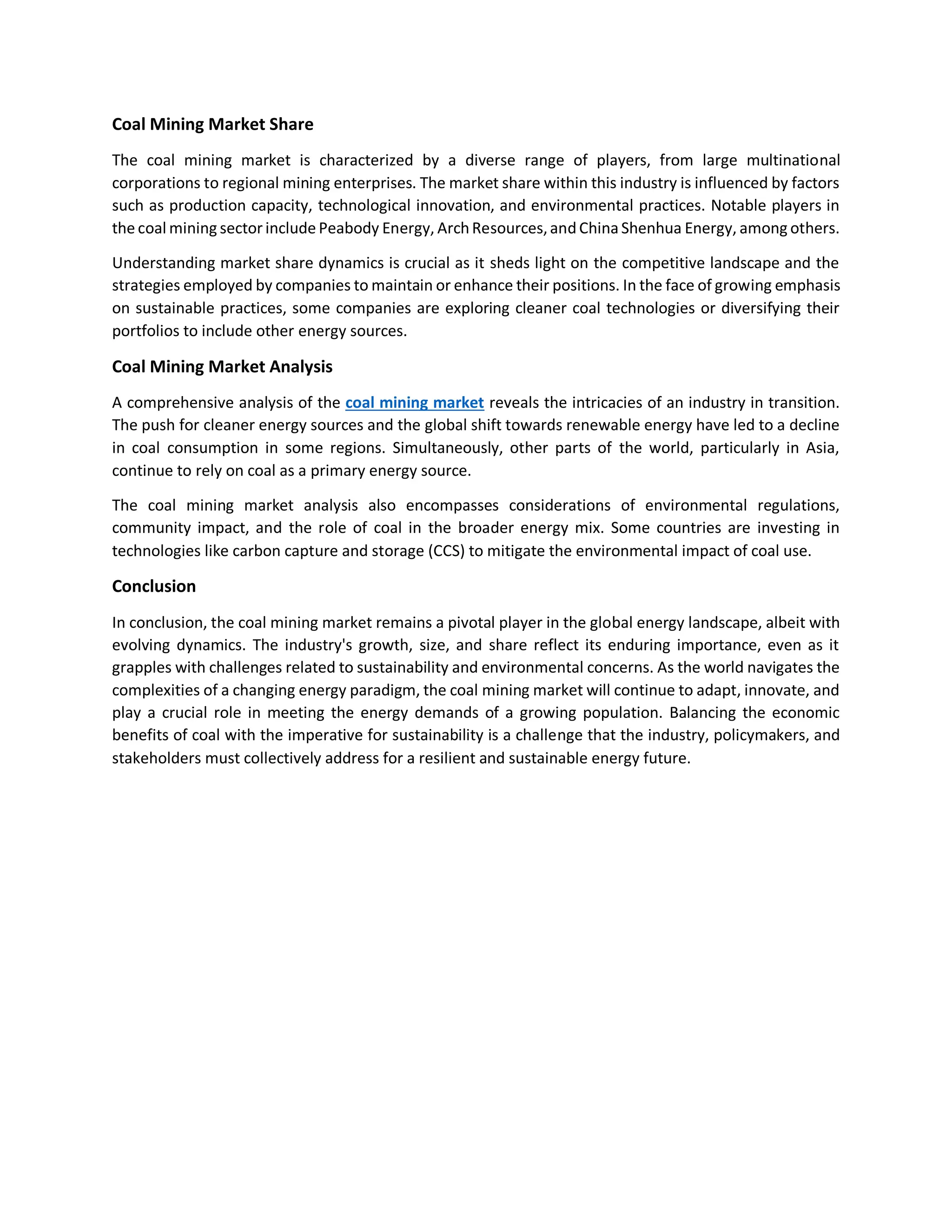 Coal mining market | PDF 