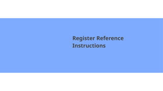 Register Reference
Instructions
 