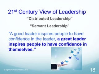 21st Century View of Leadership
“Distributed Leadership”
“Servant Leadership”
”A good leader inspires people to have
confi...