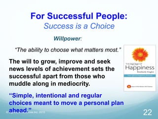 For Successful People:
Success is a Choice
© Signature Resources Inc. 2015
22
Willpower:
“The ability to choose what matters most.”
The will to grow, improve and seek
news levels of achievement sets the
successful apart from those who
muddle along in mediocrity.
“Simple, intentional and regular
choices meant to move a personal plan
ahead.”
 
