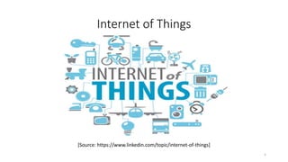 Internet of Things
5
[Source: https://www.linkedin.com/topic/internet-of-things]
 