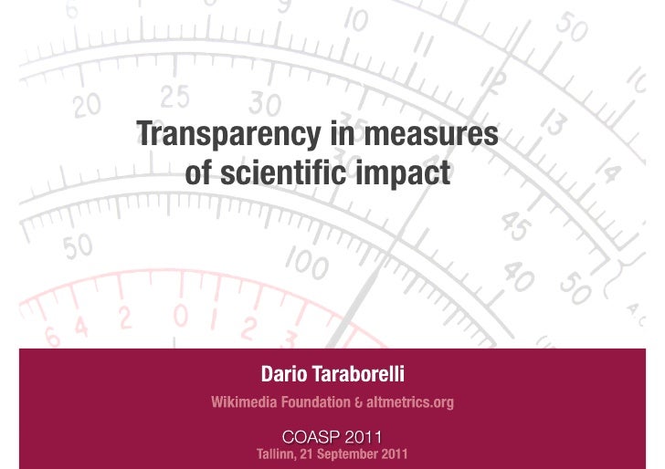 Transparency in measures                          of scientiﬁc impact                      